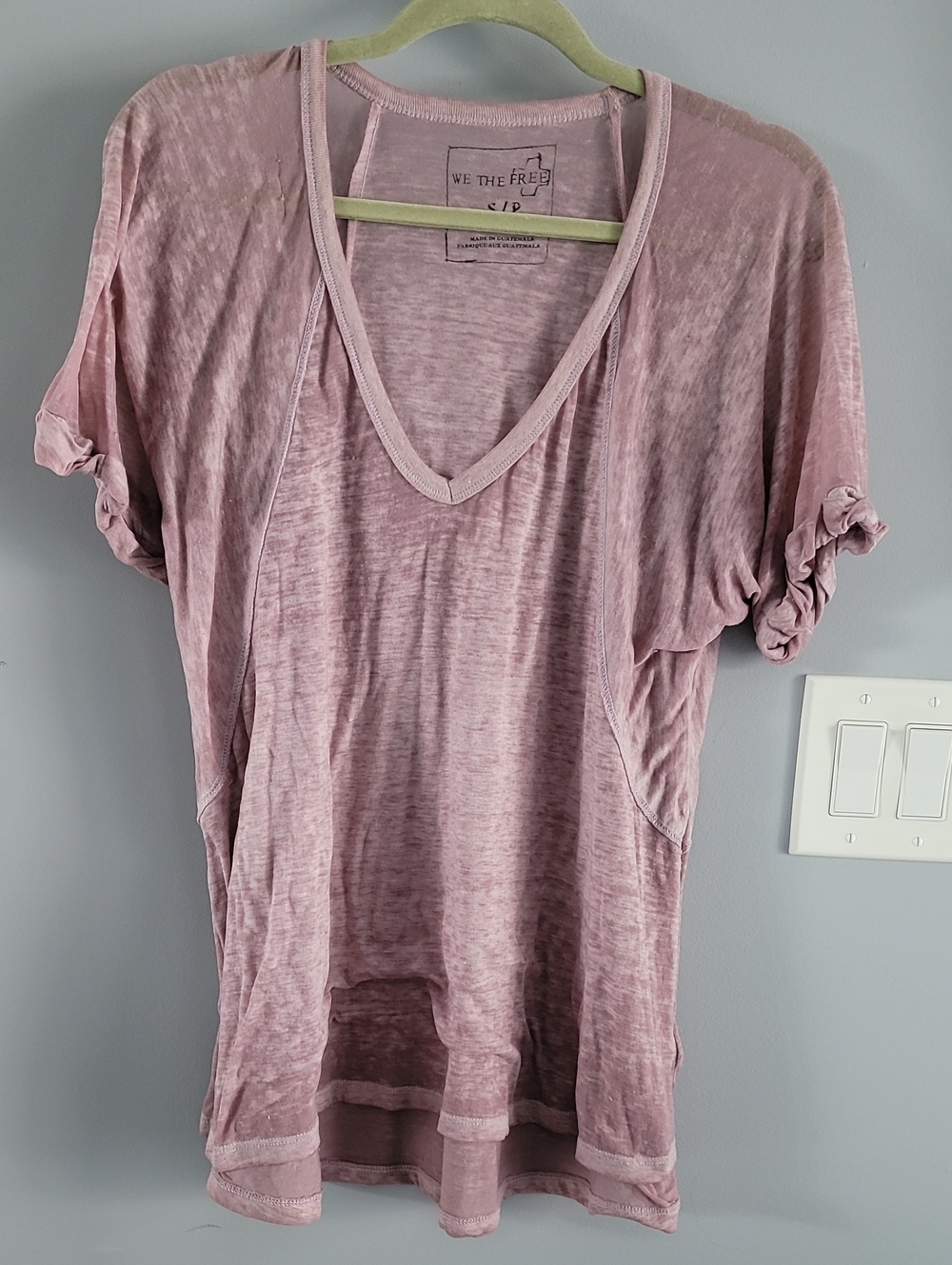 We The Free Mauve Washed V-Neck Short Sleeve Tee